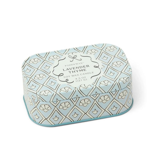 Lavender & Thyme Blue & White Printed Tin Candle
