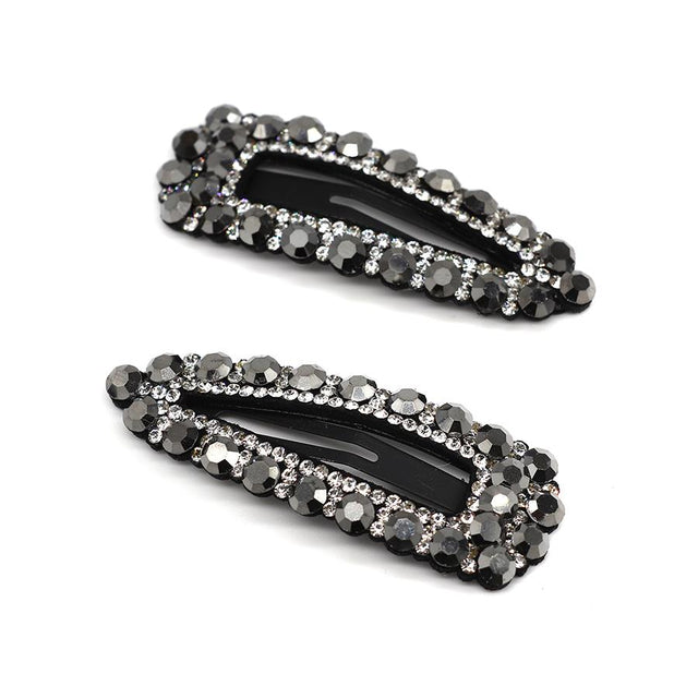 Black Hair Clips with Silver Crystal Embellishment