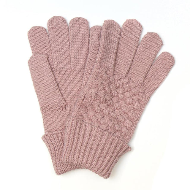 Peace of Mind Dusky Pink Basketweave Knit Gloves With Ribbed Cuff