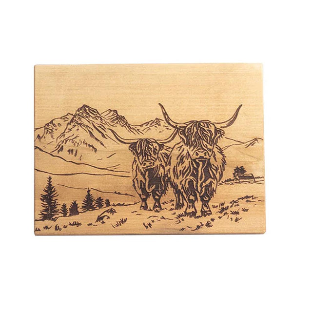 Scenic Highland Cow Beech Wood Bar Board