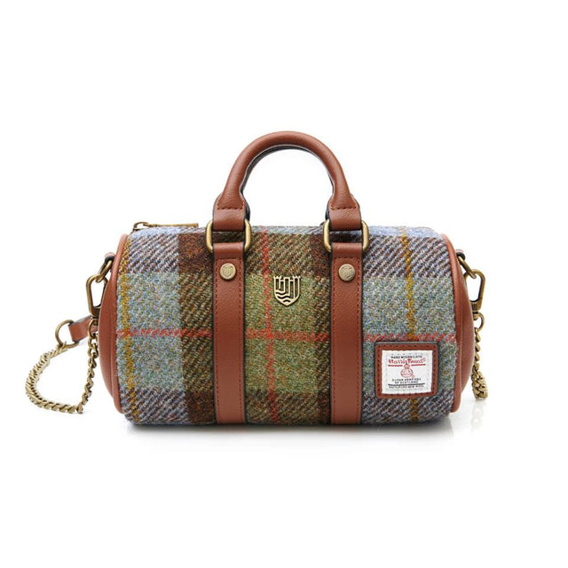 Harris Tweed Chestnut and Blue Tartan Mini Duffel Bag