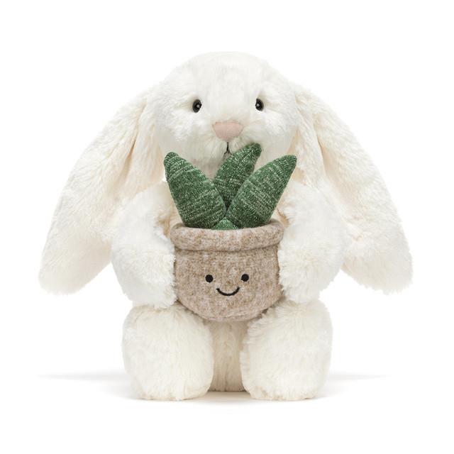Jellycat Cream Bunny with Plant Front Facing