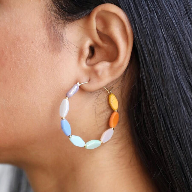 Colourful Glass Beaded Hoop Earrings