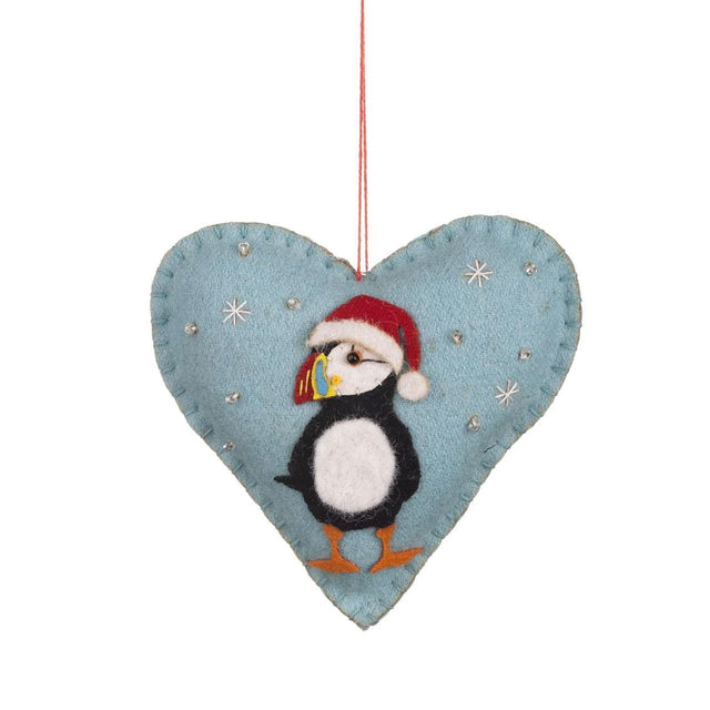 Puffin on Heart Felt Hanging Decoration