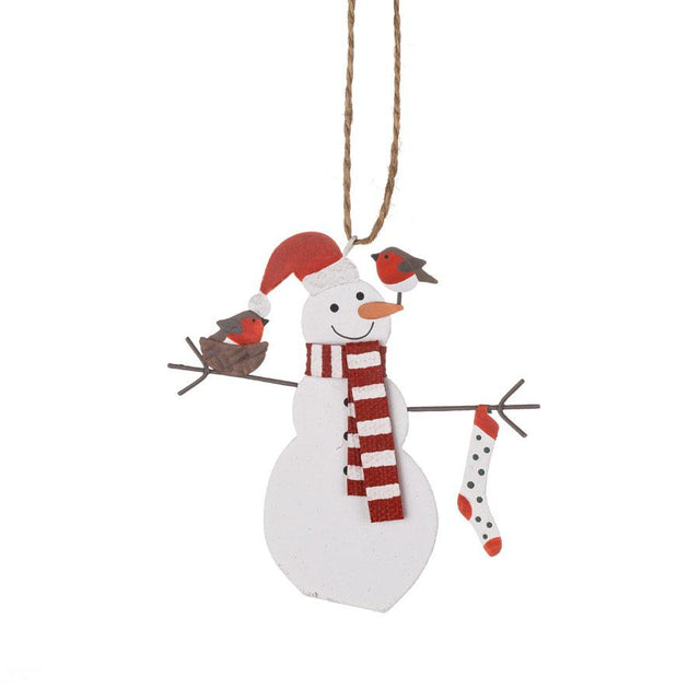 Snowman in Red Scarf Metal Hanging Decoration