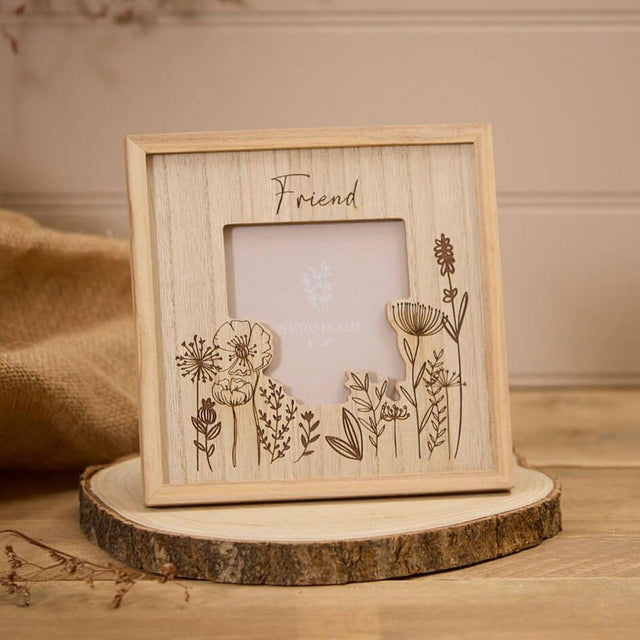 Etched Wood Flower Friend Frame