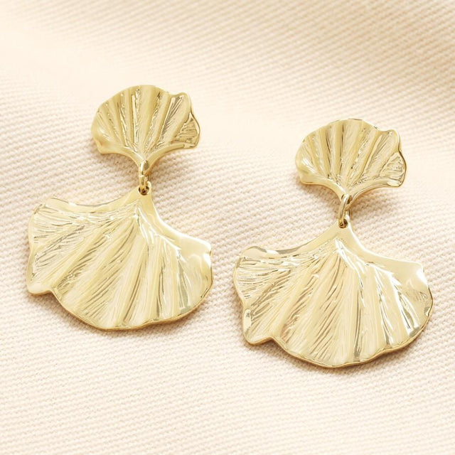 Ginkgo Drop Stud Earrings in Gold