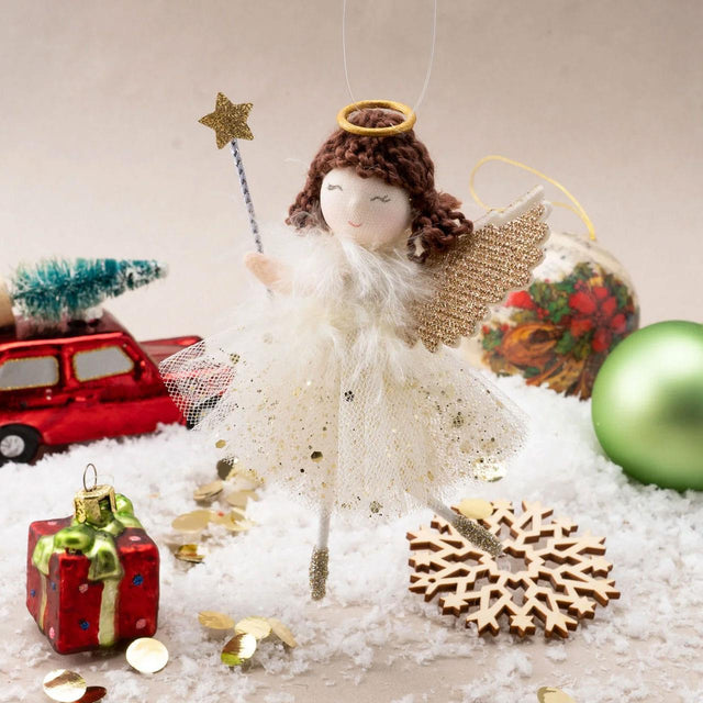 Gold Dark Haired Angel Hanging Decoration