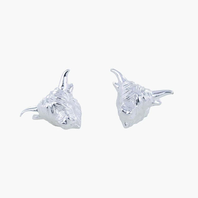 Silver Highland Cow Stud Earrings