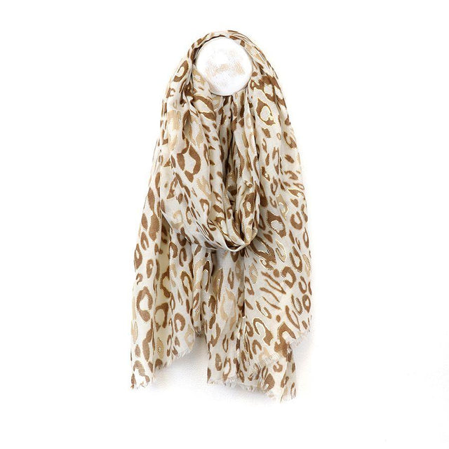 Beige Mix Animal Print Scarf with Foil Overlay