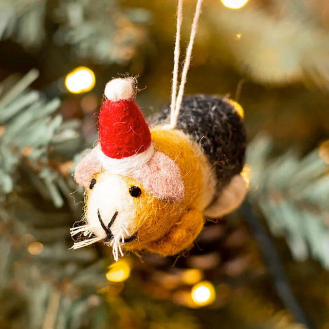 Guinea Pig with Santa Hat Felt Hanging Decoration