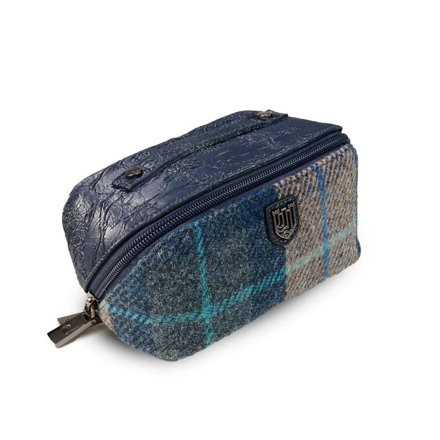 Harris Tweed Navy and Beige Tartan Mini Wash Bag