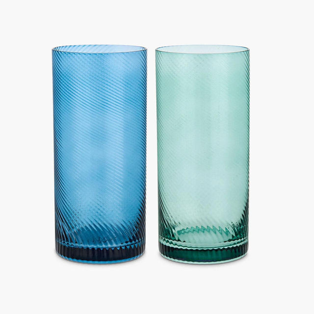 Blue Twist Highball Glasses Set Close Up