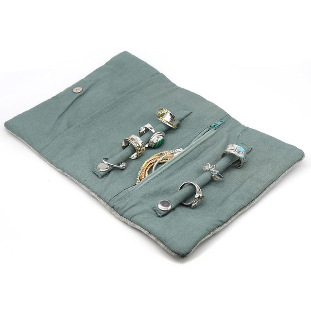 Velvet Jewellery Roll with Embroidered Highland Cow Design Open
