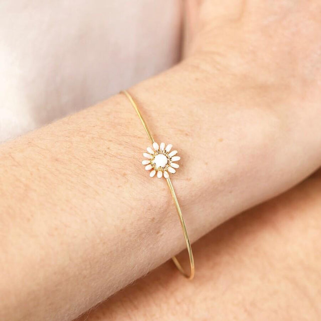 Opal Flower Open Bangle in Gold