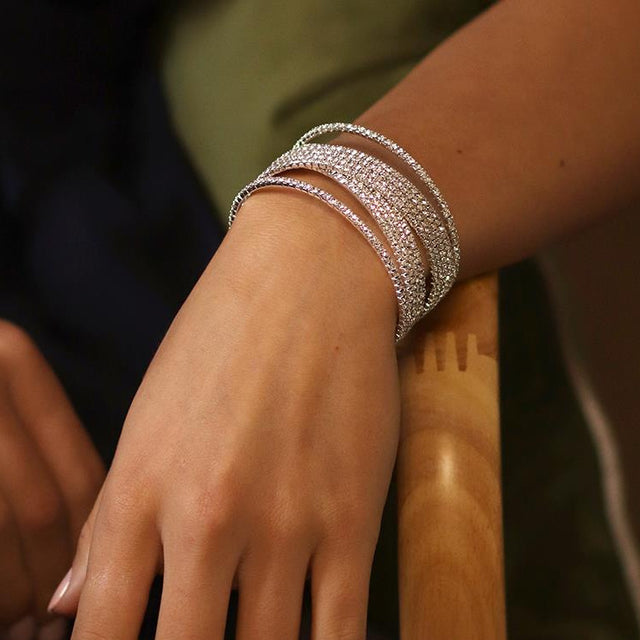 Silver Crystal Cross Over Bangle