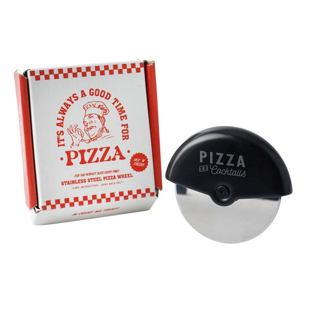 Pizza And Cocktails Black Pizza Cutter in Gift Box with Gift Box