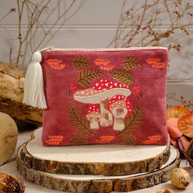 Toadstool with Beads and Embroidery Velvet Pouch
