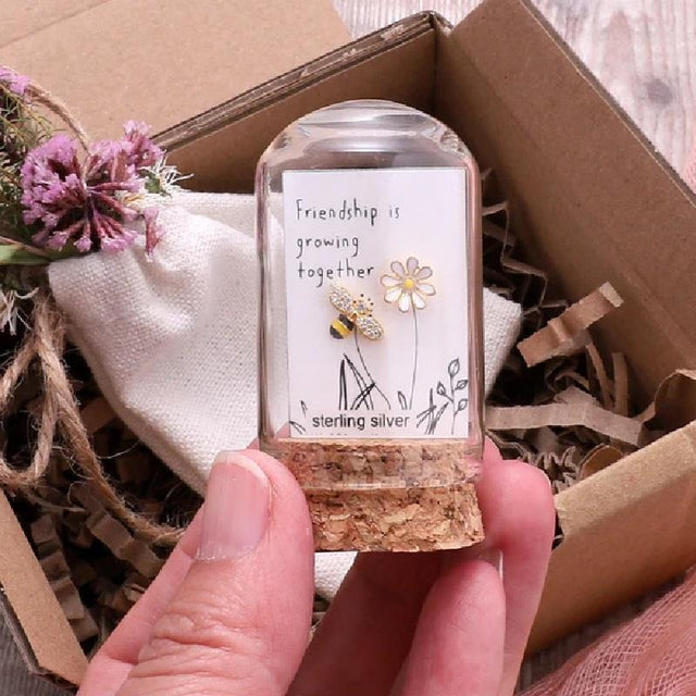 Friendship Bee & Flower Earrings in Gold