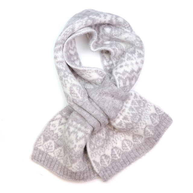 POM Pale Grey Fairisle Wool Blend Pull Through Scarf