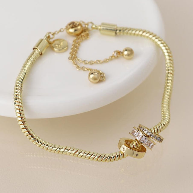 Faux Gold Triple Mini Crystal Rings Bracelet