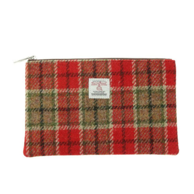 Red & Green Tartan Harris Tweed Zip Pouch