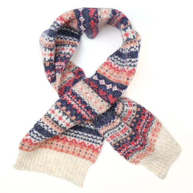 Pom Boutique Cream Fairisle Wool Blend Pull Through Scarf