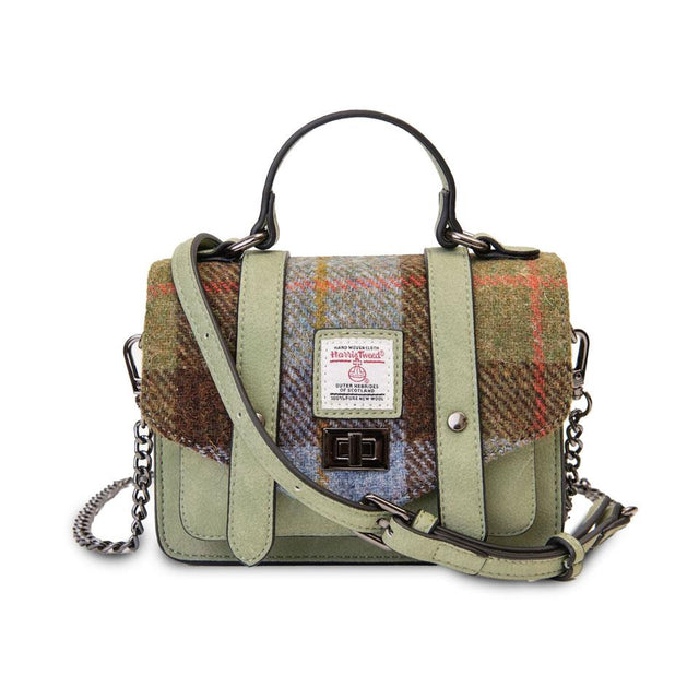 Islander Harris Tweed Baby Satchel in Chestnut and Blue Tartan