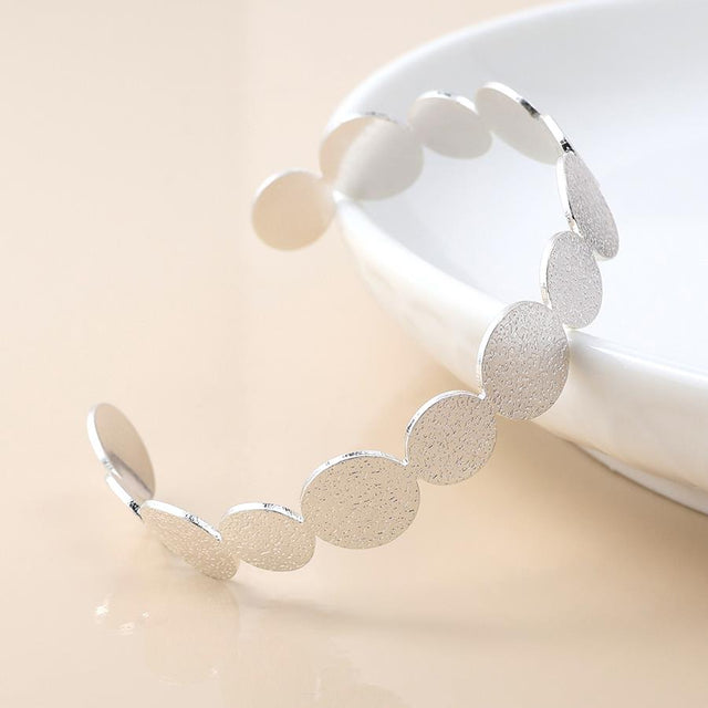 Brushed Silver Discs Open Back Bangle