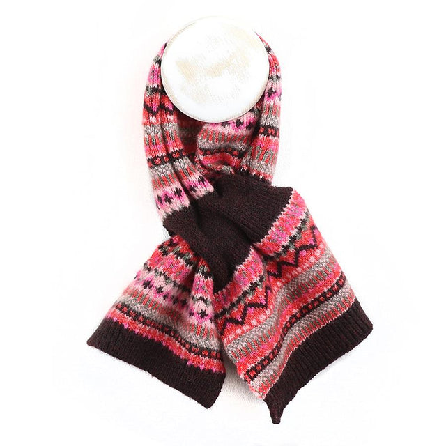 Wine and Pink Mix Fairisle Knit Pull Through Scarf