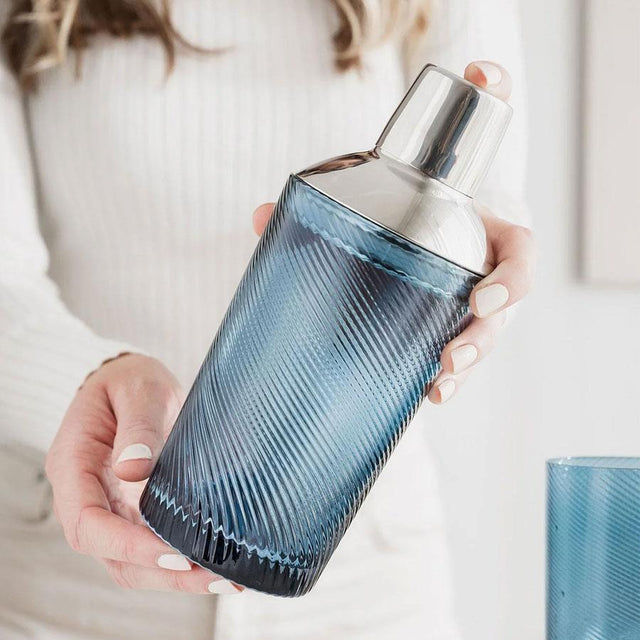 Blue Twist Glass Cocktail Shaker