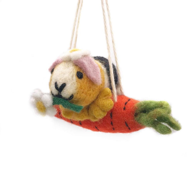 Guinea Pig on a Carrot Swing Felt Decoration