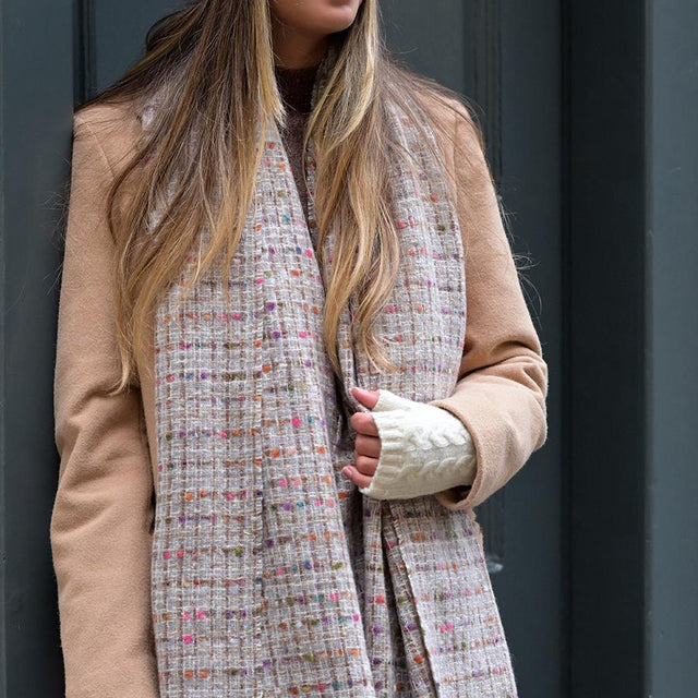Grey & Multi Colour Mix Woven Textured Scarf