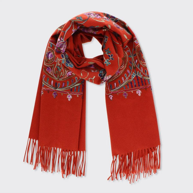 Burnt Orange Embroidered Wrap Scarf