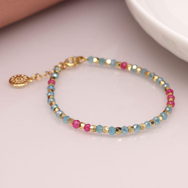 Aqua & Pink Glass Bead Bracelet