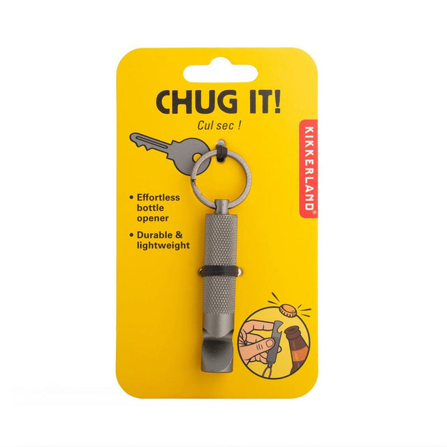 Chug It Bottle Opener Keyring on Backing Card