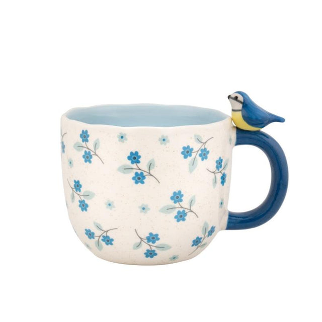 Sitting Blue Tit Floral Mug