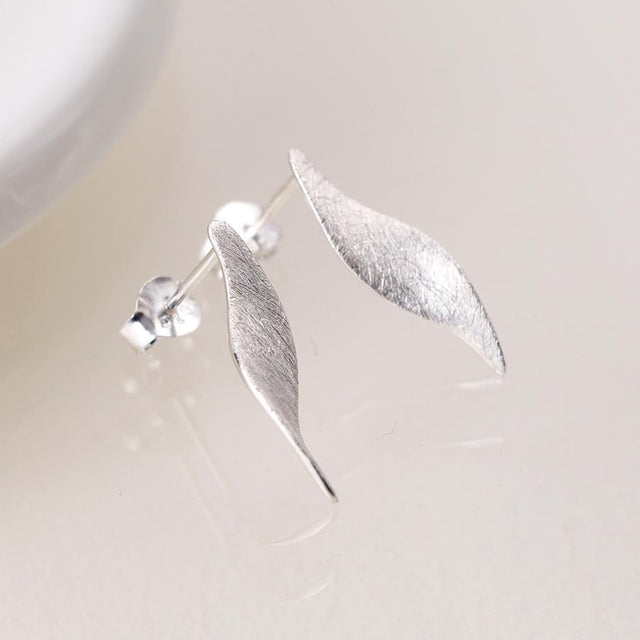 Silver Brushed Marquis Twist Stud Earrings