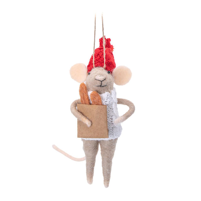 Mouse with Baguette Felt Hanging Decoration