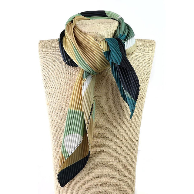 Beige and Green Mix Patterned Short Scarf