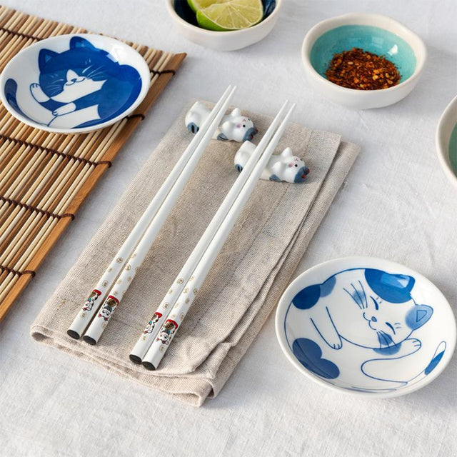 Cat Chopsticks, Rests and Dipping Bowls Set