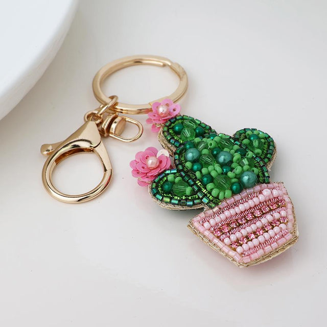 Cactus in Pot Beaded Bag Charm Keyring