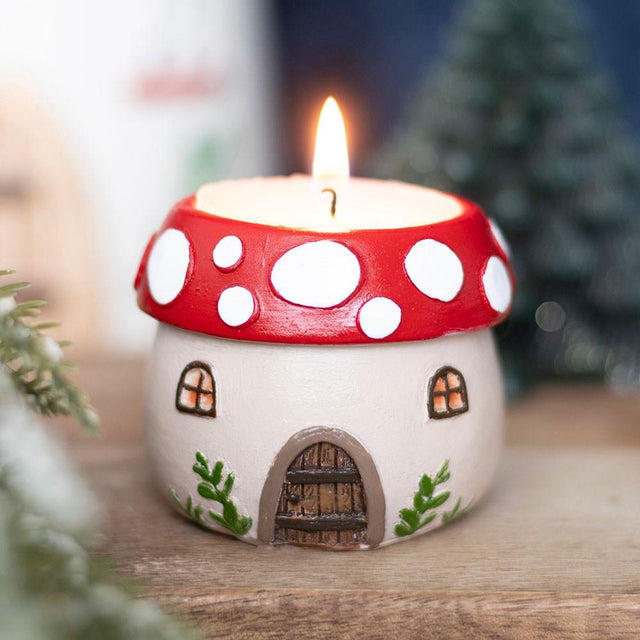 Mushroom House Resin Tea Light Holder