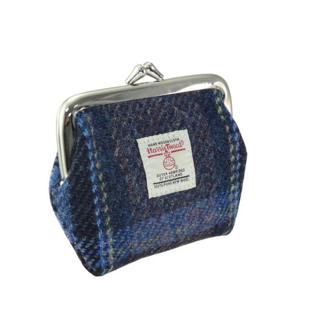 Harris Tweed Eigg Clasp Purse in Blue & Purple Stewart Tartan