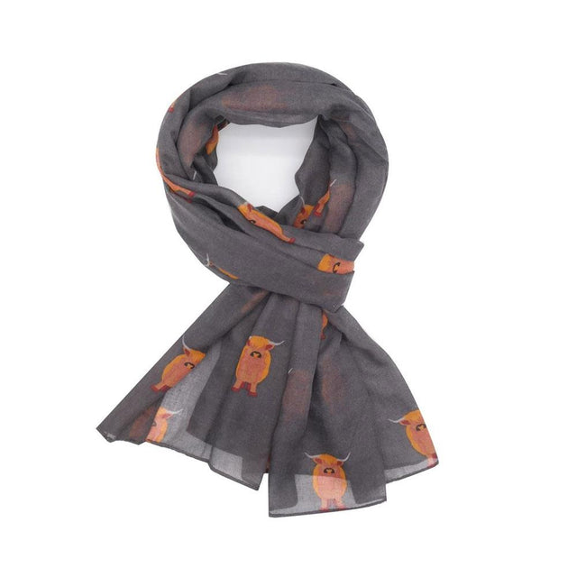Grey Highland Cow Print Scarf