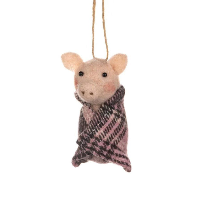 Pig in Tartan Blanket Felt Hanging Decoration