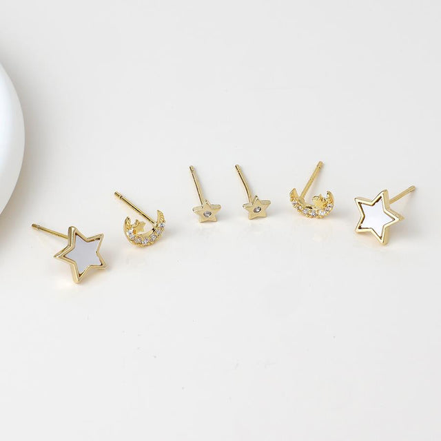 Faux Gold Stars and Moons Triple Earrings Set