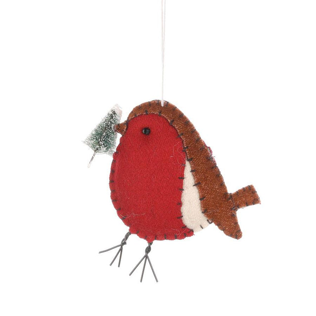 Shoeless Joe Felt Robin with Tree Hanging Decoration