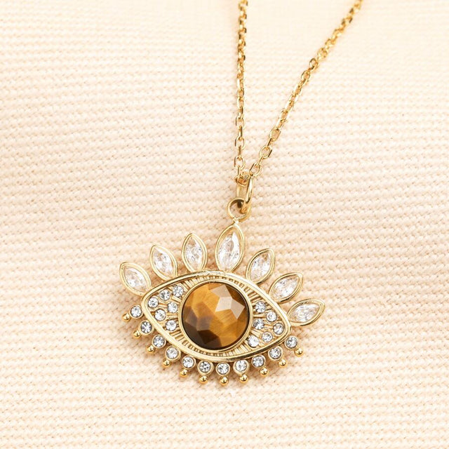 Tiger's Eye Crystal Pendant Necklace Gold