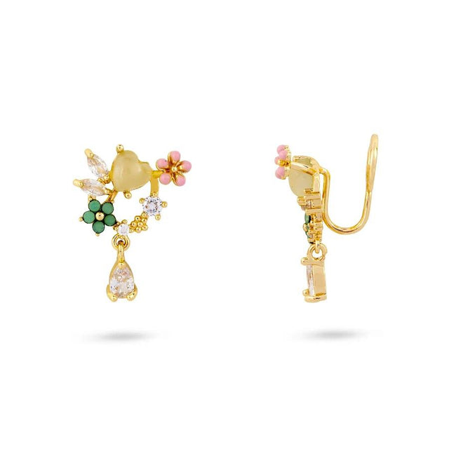 Gold Wild Flower Drop Clip On Earrings